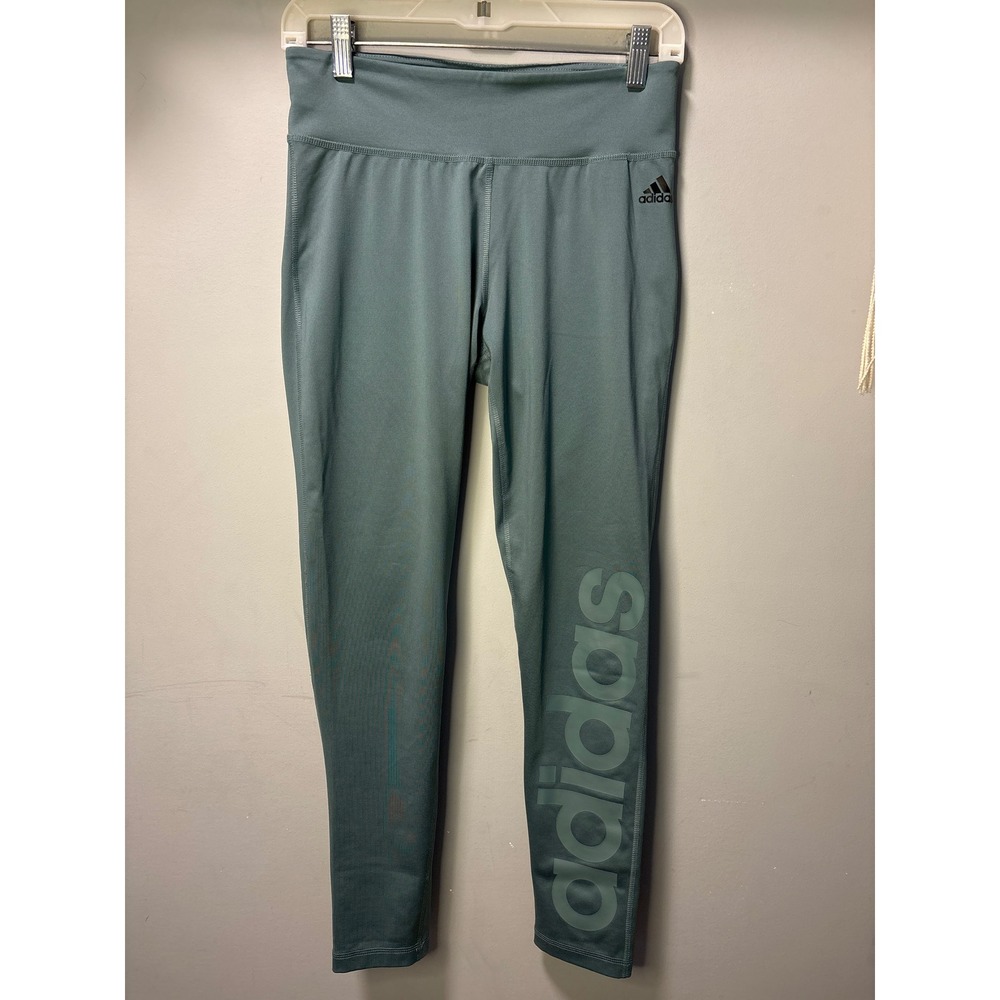 Adidas Climalite Women Sage Green Teal Logo Training Leggings Size‎ M Medium